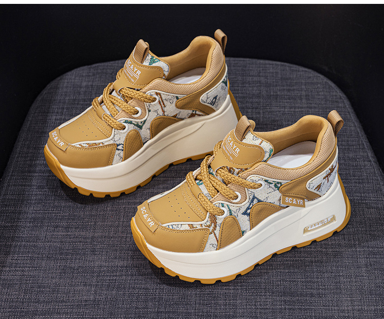 Giày sneaker nữ đế dày phong cách retro, tăng chiều cao — Be 5033, Vàng 5033 chi tiết 15