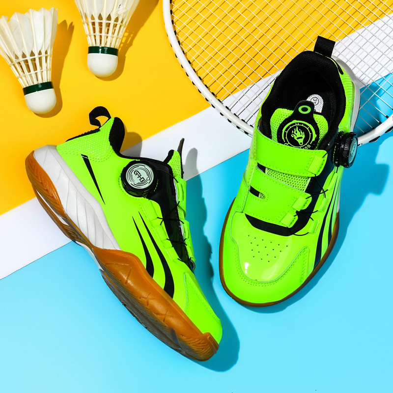 Zapatos de bádminton de botón giratorio para niños y niñas, zapatos de entrenamiento de competencia profesional, zapatos de tenis de mesa ligeros y resistentes al desgaste