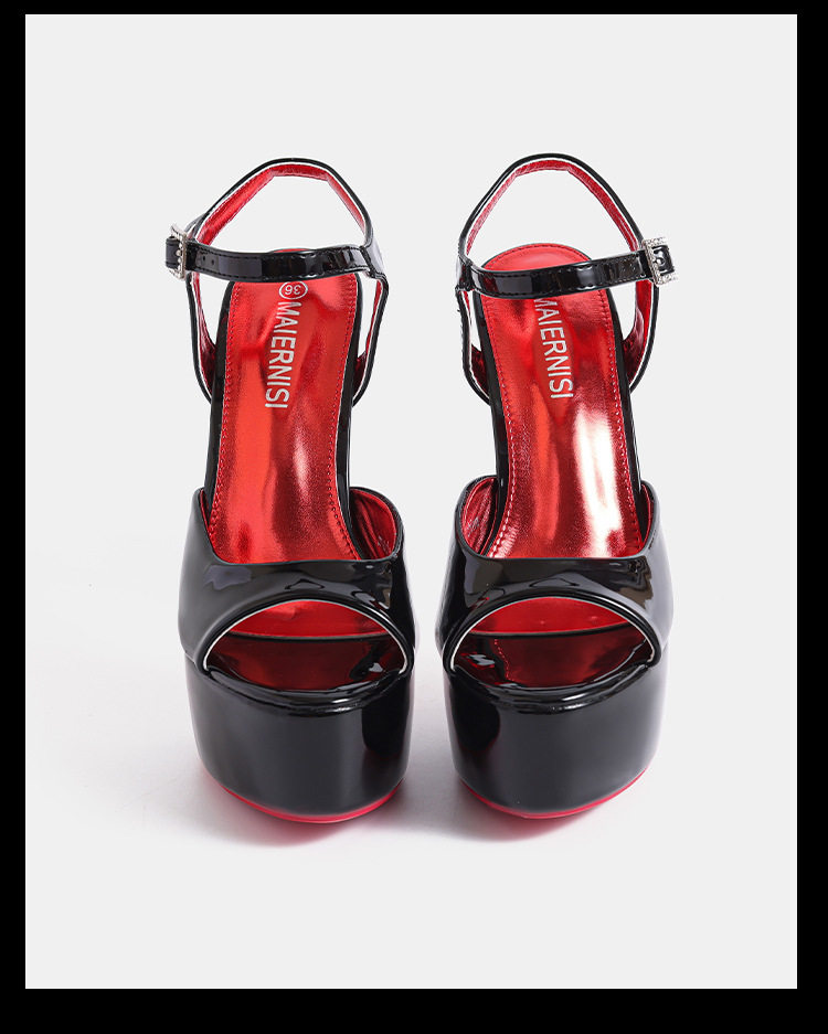 Sandal nữ gót siêu cao 14 cm hở mũi quai ngang phong cách Âu Mỹ — Màu be, màu đen chi tiết 16