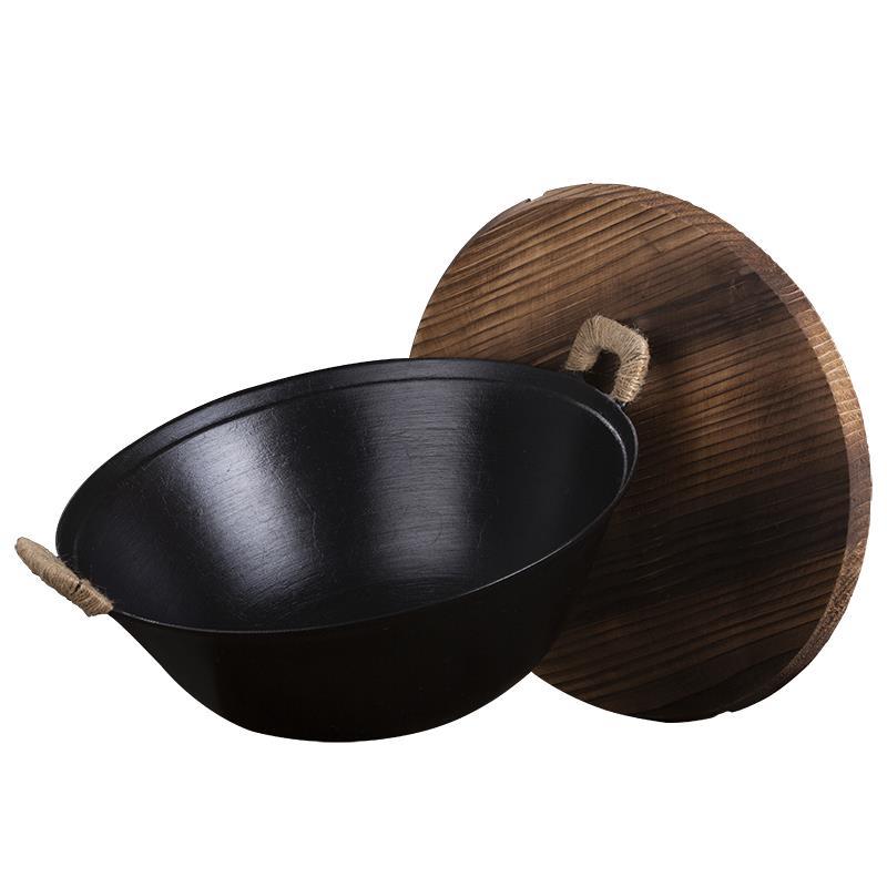 지름 32cm 쌍귀냄비(냄비를 열 필요 없음), 깊이 11.5cm, 무게 1.55kgcm, 전나무 뚜껑 포함, 뚜껑 포함