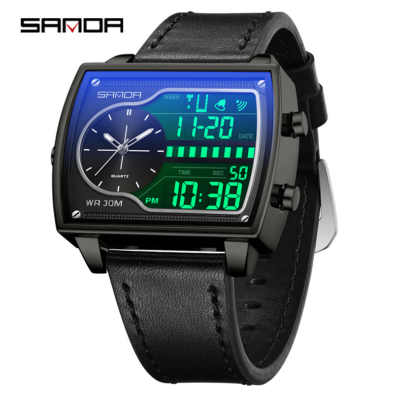 Sanda cuadrado reloj electrónico para hombres transmisión en vivo explosión multifuncional nocturna tendencia reloj electrónico un reloj de generación