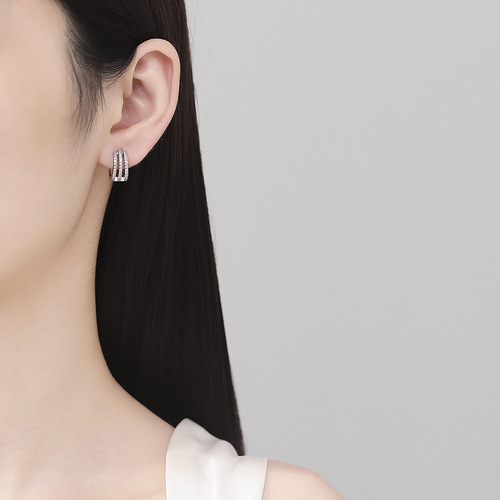 New style fresh and exquisite multi-layered hoop inlaid zircon earrings light luxury personalized ear buckle high-end golden small earrings