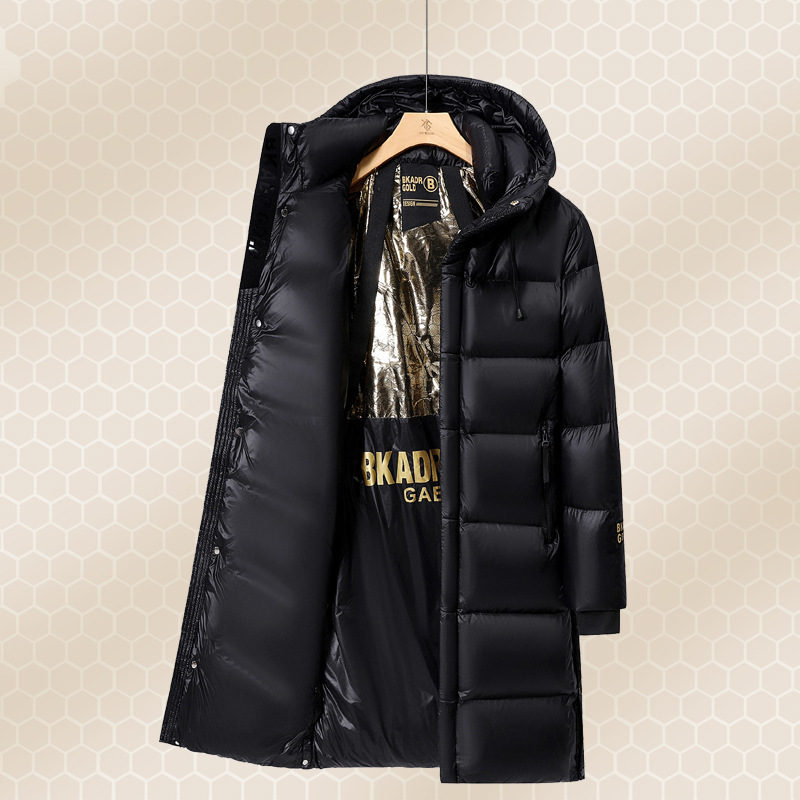 Black gold down jacket men's winter long workwear couple coat off-season clearance 90 white duck down genuine goods foreign trade style