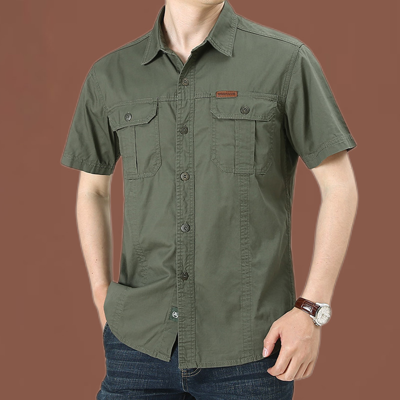 22024 verano nueva camisa casual de manga corta tendencia de gran tamaño de camisa de uniforme militar para hombres