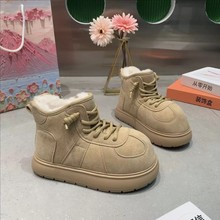 月屿丑萌巴拉～百搭雪地靴女2025冬季厚底大头加绒加厚真皮棉鞋女