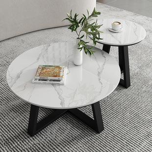 Modern Minimalist Light Luxury Rock Slab Garden Side Table, Mother and Child Coffee Table for Living Room, Nordic Small Apartment Marble Tea Table