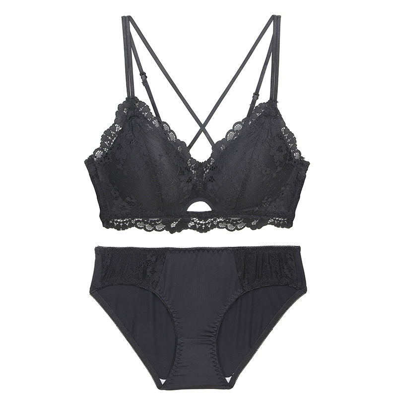 Lace sexy thin wireless bra, underwear, set, thin strap, beautiful back
