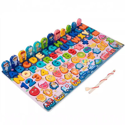 Children's early education puzzle development building block game assembly logarithm board baby number shape fishing cognitive toy