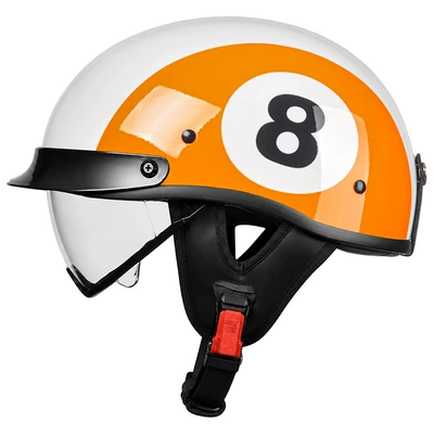 Motorcycle Safety Supplies – 3C Retro Helmet Men's Motorcycle - orange-8-ball-transparent-mirror-m55-56-head-circumference