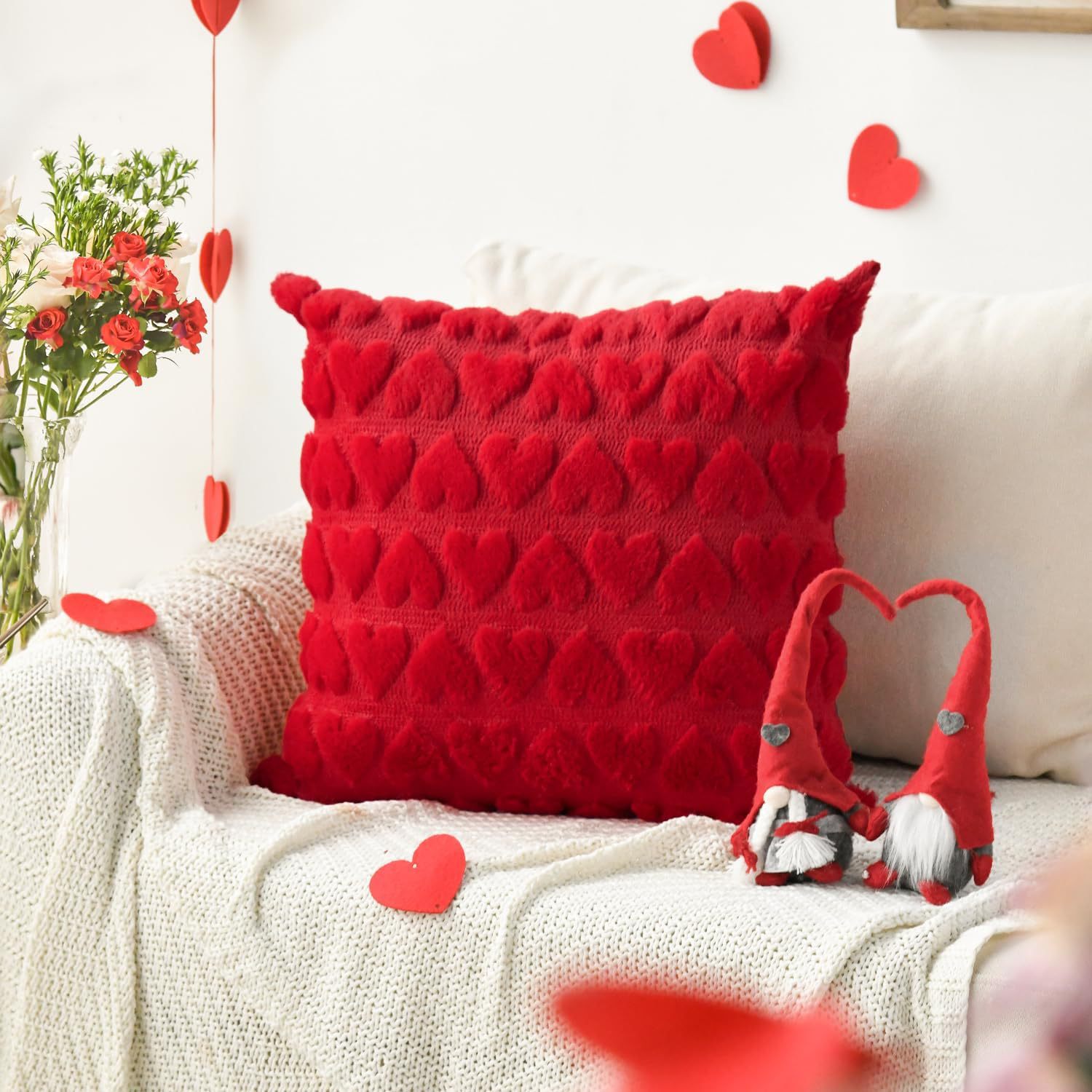 New Valentine's Day 3D Heart Quilted Plush Pillowcase Temu Sofa Cushion Living Room Home Textiles Home Decor