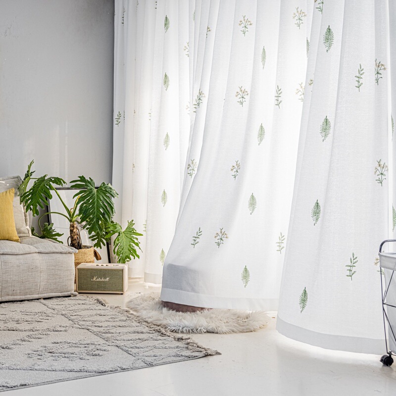 Pastoral Fresh Thickened Embroidered Curtains Sheer Curtains Light-Transmitting but Not See-Through Living Room Partition Balcony Curtains Sheer Curtains Bedroom