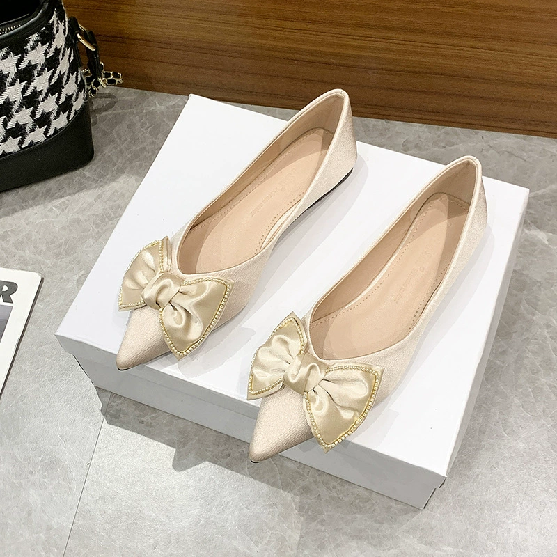 Женская обувь больших размеров оптом неглубокие туфли с бантом Французский вечерний Бриз толстый каблук Пригородные туфли с бантом туфли на плоской подошве