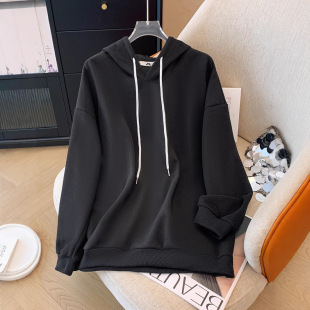 300kg extra large size women's chubby girl solid color Joker hooded long sleeve sweater lazy wind hoodie spring and autumn new