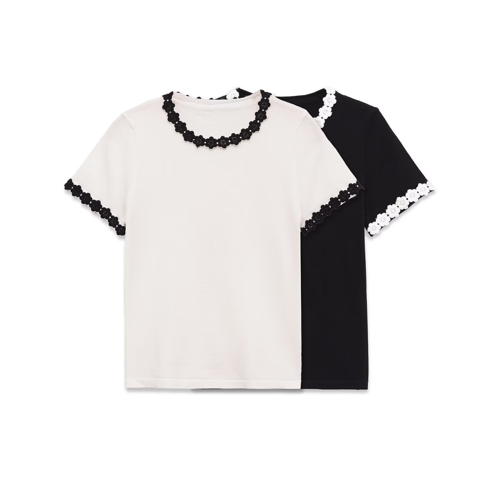 Cross-Border European and American Aliexpress Hot-Selling Fashion Three-Dimensional Slim-Fit Simple Floral Embellished Round-Neck Short-Sleeve T-Shirt