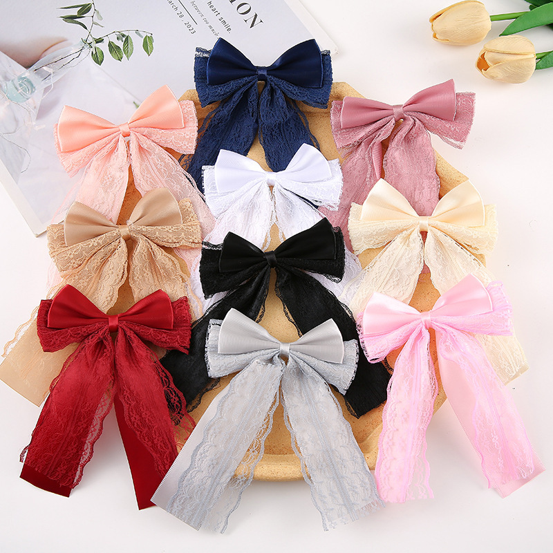 Korean Style Ins Lace Double-Layer Ribbon Bow Accessories DIY Headwear Hairpin Clothing Bag Accessories
