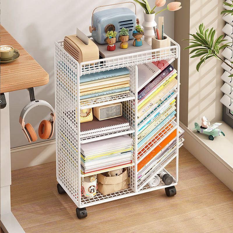 Estante de libros debajo de la mesa, estante de almacenamiento de artículos móviles, carro simple para estudiantes, rueda de almacenamiento de libros junto al escritorio del aula