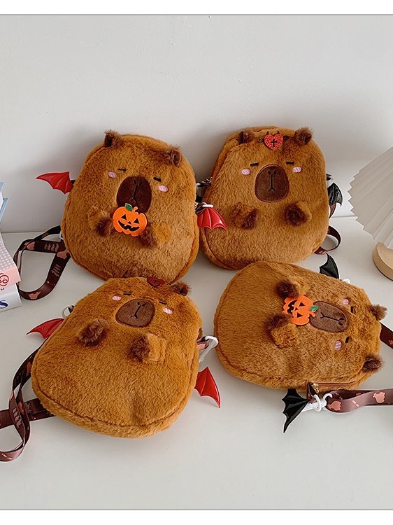 カピバラハロウィン悪魔カピバラ人形ぬいぐるみ漫画バックパック女の子オレンジクロスボーダーメッセンジャー|undefined
