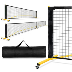 6.7メートルのPickleball Net鉄パイプのピクトボールのネットの棚は車輪の屋外の試合のテニスのネットの柱を持ちます。