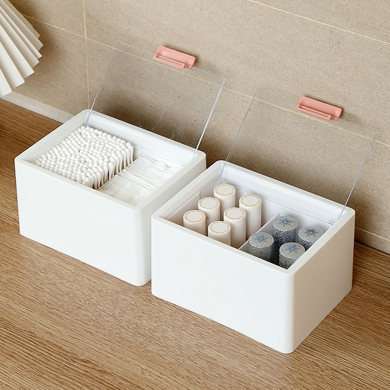 ミニマリスト防塵コットン収納ボックス プラスチック製二層仕切り付き透明蓋付き口紅収納ボックス|undefined