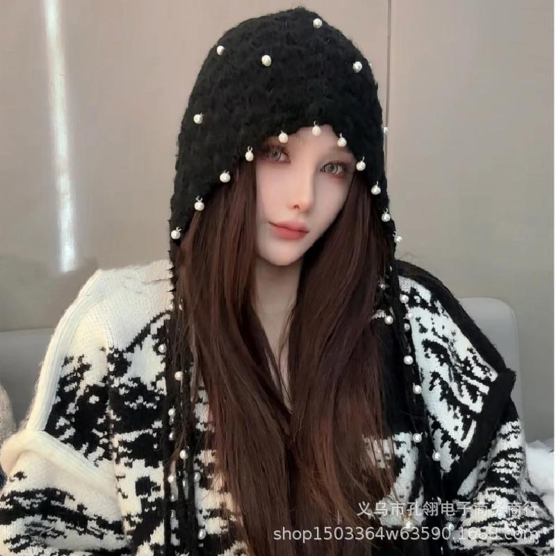 红色帽子女款2025新款民族风钉珠流苏护耳帽加厚保暖显脸小套头帽|undefined