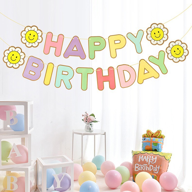 Sunflower pequeña margarita dibujo de bandera de cumpleaños macaron dibujo de bandera de papel dibujo de flores decoración de cumpleaños de bandera de dibujo de bandera