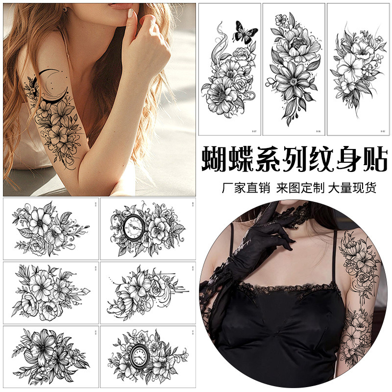 Cross-border New Arm Sketch Flower Tattoo Sticker Advanced Sense Sexy Arm Female Simulation Scar Cover Temporary Tattoo Sticker