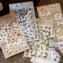 跨境陌墨PET贴纸蝴蝶邮局系列蝴蝶模切拼图手帐装饰素材贴4张4款