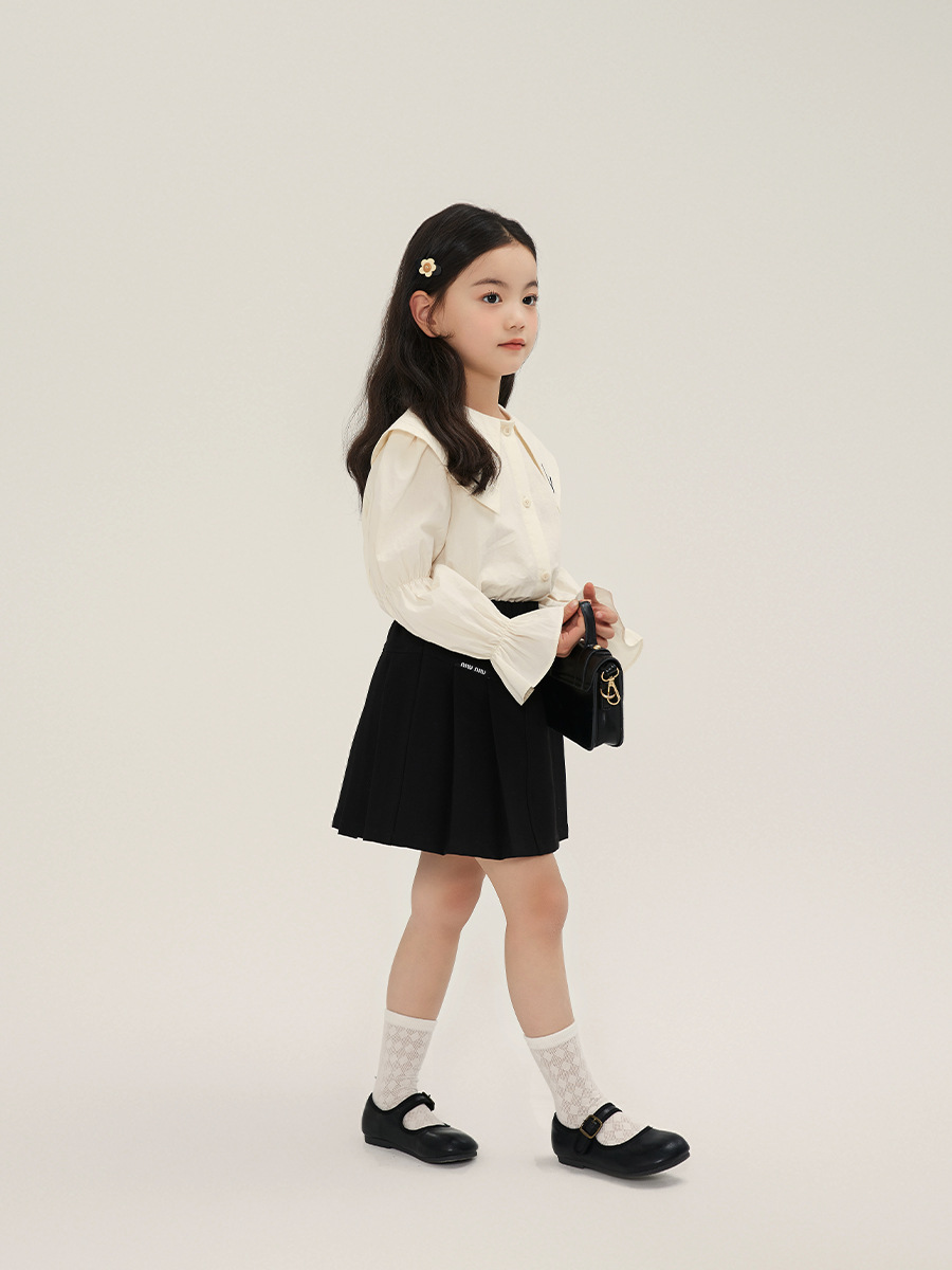 Estilo coreano dulce estilo solapa puff manga camisa de las niñas 2024 primavera nuevos niños todo-fósforo color sólido bebé camisa