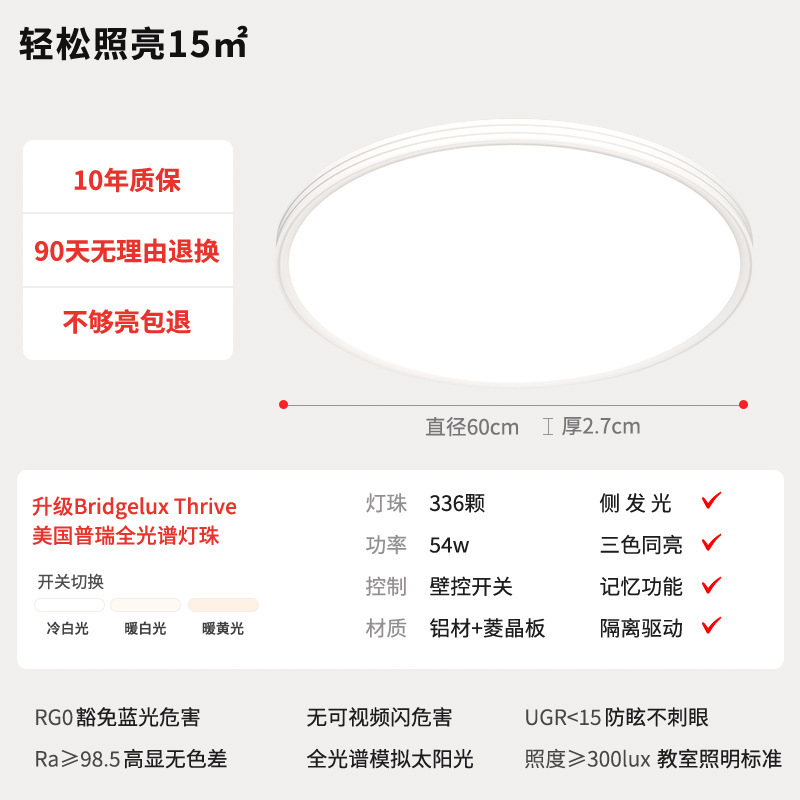 lámpara de techo LED lámpara de habitación de control inteligente lámpara de estudio nueva lámpara Zhongshan lámpara de dormitorio de protección de ojos de espectro completo