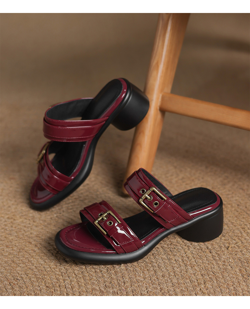 Sandal cao gót nữ hở mũi quai ngang khóa thắt lưng, đế dày mùa hè — đen chi tiết 17