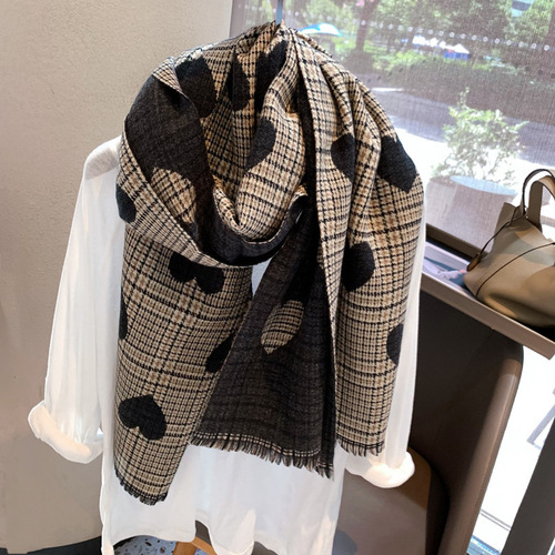 Shawl autumn Korean version versatile fashion love houndstooth plaid warm skin-friendly scarf imitation cashmere scarf women winter