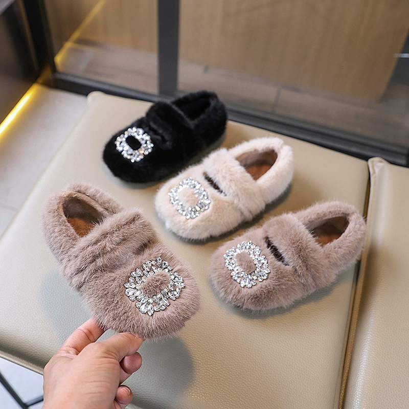 Волосатая обувь для девочек 2024 зимняя новая детская обувь