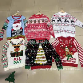 Christmas圣诞服装欧美圣诞套头针织毛衣卡通圆领印花批发外贸