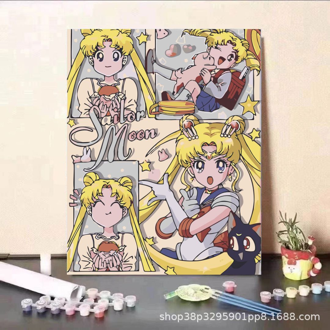 Pintura al óleo digital DIY dibujos animados para niños, estudiantes de Steele, pintura decorativa descomprimida, pintura animada