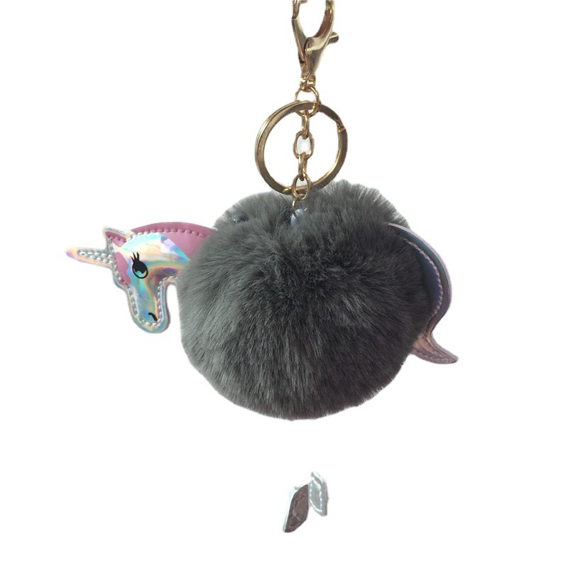 Llavero unicornio imitación Rex conejo piel bola colgante pu cuero dibujos animados pony felpa llavero colgante bolso de las mujeres