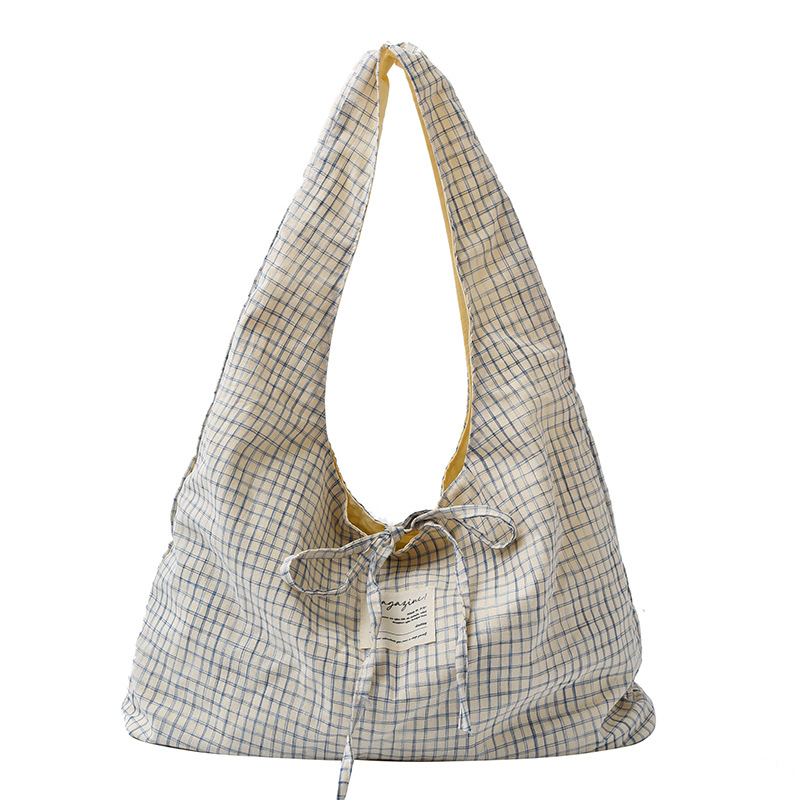 Bolso Tote de moda coreana 2025 verano nuevo bolso femenino a cuadros bolso de color en contraste bolso de lona de gran capacidad