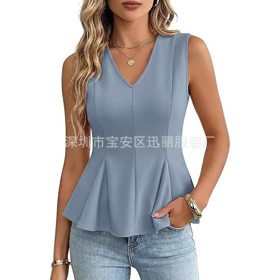 Women's Vest Business Casual Ruffle Top 2026 Summer Fashion Sleeveless V-Neck Spring Formal Outfit