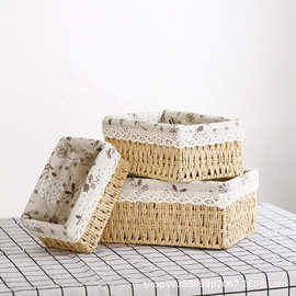 仿藤编杂物零食收纳筐化妆品储物盒收纳篮桌面茶几收纳箱