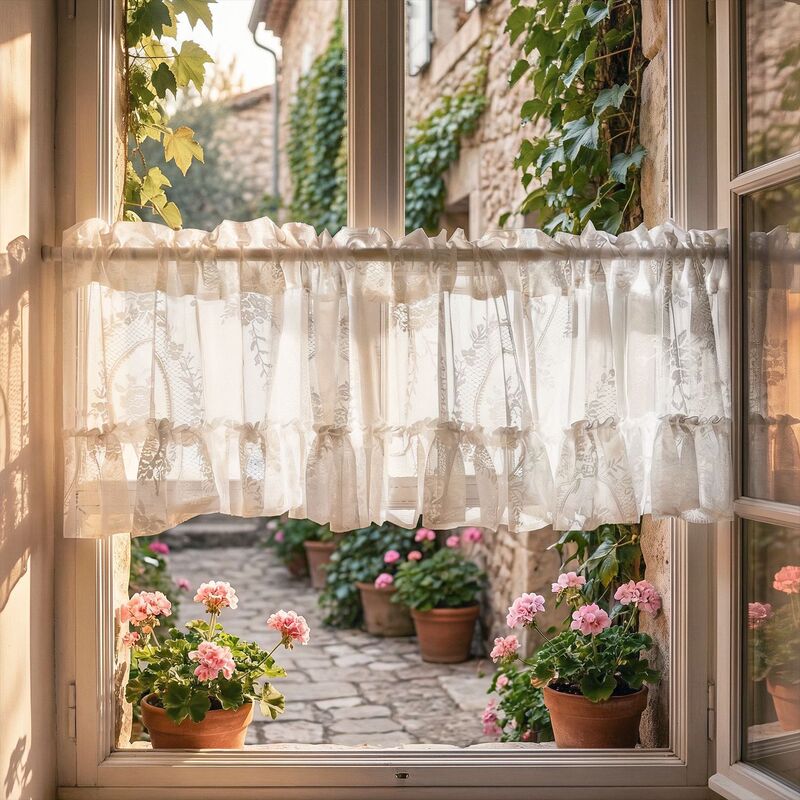 French Pastoral Style Lace Half Curtain, American Coffee Curtain, Lace Short Curtain, Sheer Curtain, Door Curtain, Window Curtain, No-Drill Installation, Cross-Border French Pastoral Style Lace Half Curtain, American Coffee Curtain, Lace Short Curtain, Sheer Curtain, Door Curtain, Window Curtain, No-Drill Installation, Cross-Border
