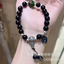 天然水晶黑曜石普陀山绿幽灵藏银手串手链平安健康招桃花转运珠