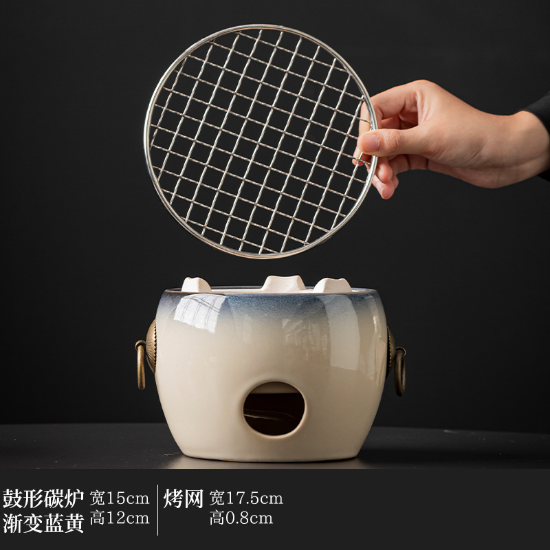Estufa de carbón XYD-drum-gradiente azul y amarillo+red para hornear