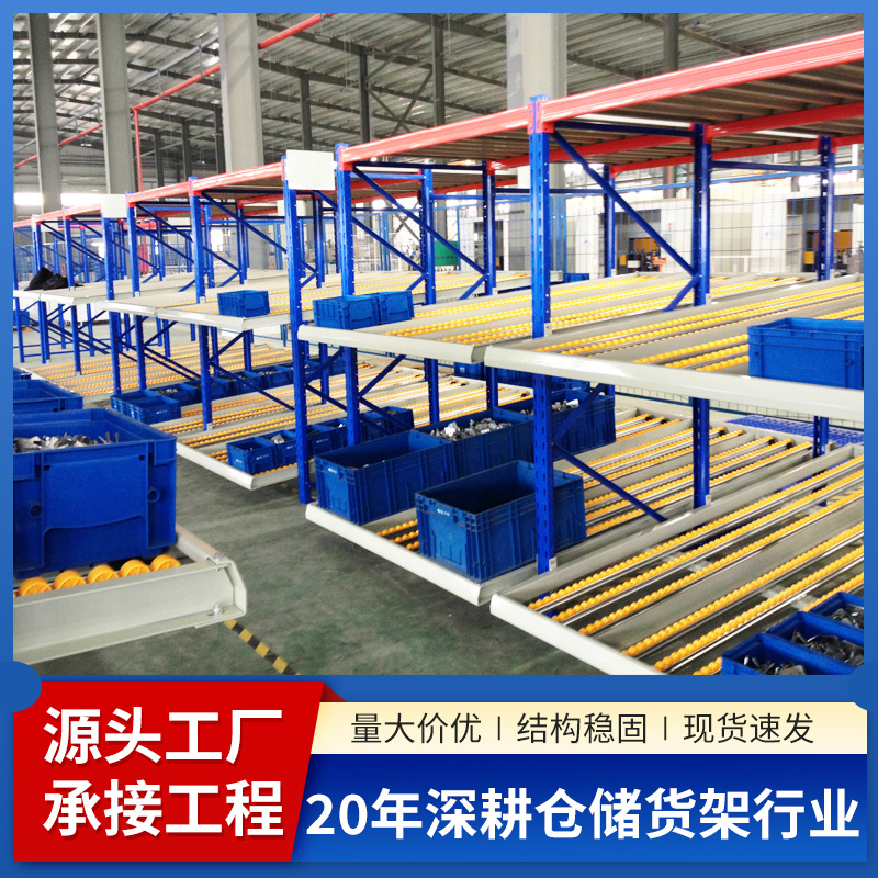 流利式货架电商仓库物料架滚轮式滑轨滚动仓库分拣架重型流利货架