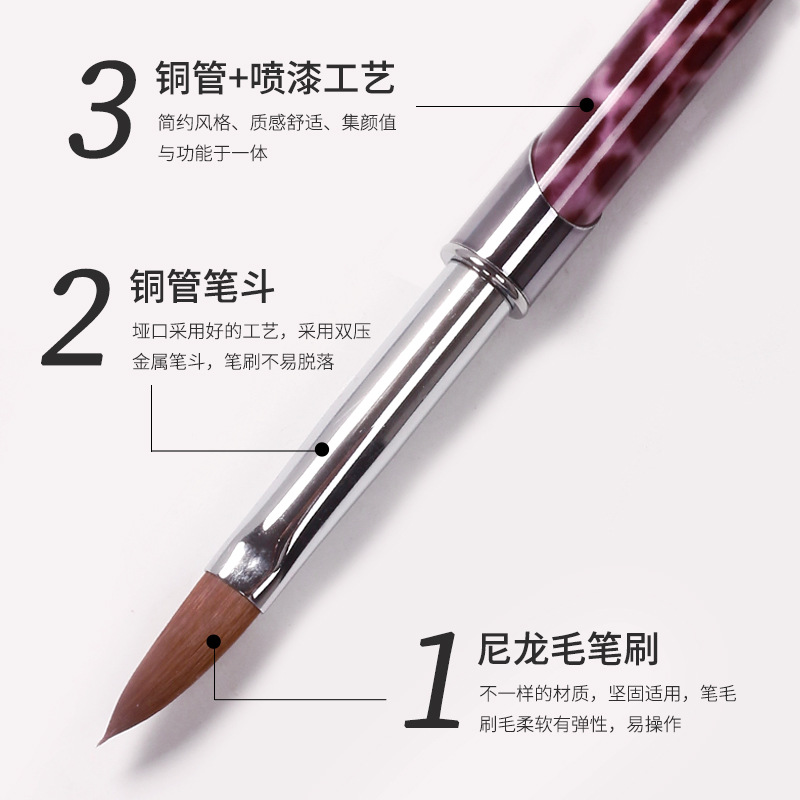 Bolígrafo de cristal con estampado de leopardo de arte de uñas explosivo transfronterizo, portalápices de metal con tapa, bolígrafo tallado de cristal, cepillo especial para salón de uñas