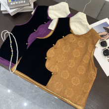 铜氨丝拼真丝丝绒宝相花盘扣马甲南油秋季新中式国风百搭工厂批发