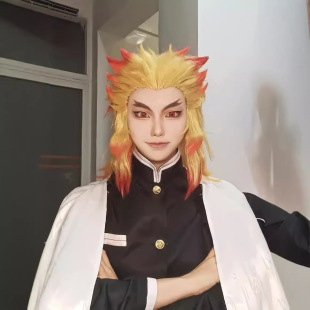 Anime Wig Ghost Extermination Blade Purgatory Apricot Shourang Yellow Highlight Red Gradient Ponytail cosplay Wig