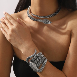 ZA Cross-border European and American Retro Style Alloy Heavy Industry Snake Collar Personalized Fashion Design Sense Metal Multi-layer Bracelet Women