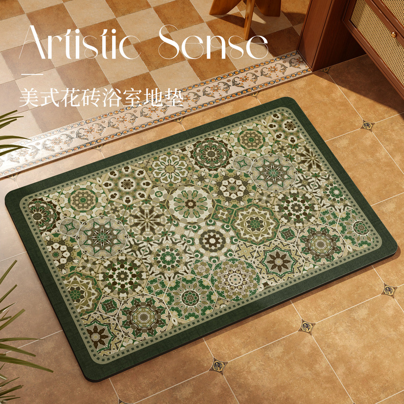 Diatom Mud Floor Mat American-Style Floral Bathroom Water-Absorbing and Oil-Absorbing Non-Slip Foot Mat Green Retro Quick-Drying Bathroom Floor Mat Diatom Mud Floor Mat American-Style Floral Bathroom Water-Absorbing and Oil-Absorbing Non-Slip Foot Mat Green Retro Quick-Drying Bathroom Floor Mat
