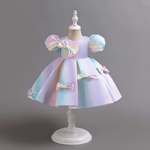 Europe and the United States new girls dress skirt small and medium-sized children's dress skirt girls puffy skirt gradient satin children's dress wholesale