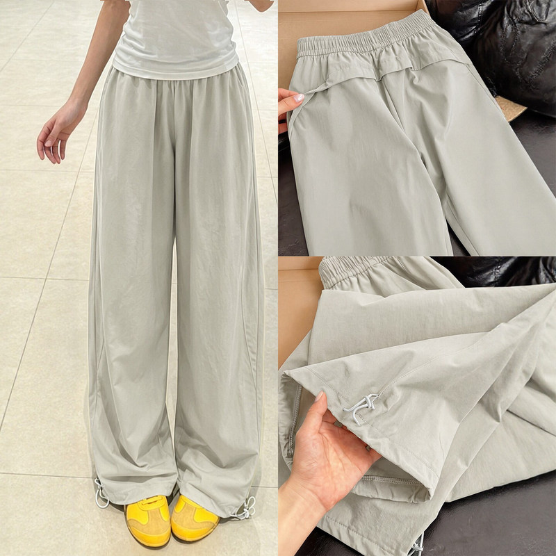 American-Style Quick-Dry Sports Cargo Pants for Women, Summer Thin 2026 New Model, Loose Fit for Petite Figures, Ice Silk Casual Wide-Leg Pants