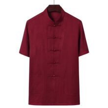 中老年唐装男款夏季装衬衫中国风短袖中老年汉服老人衣服爸爸套装